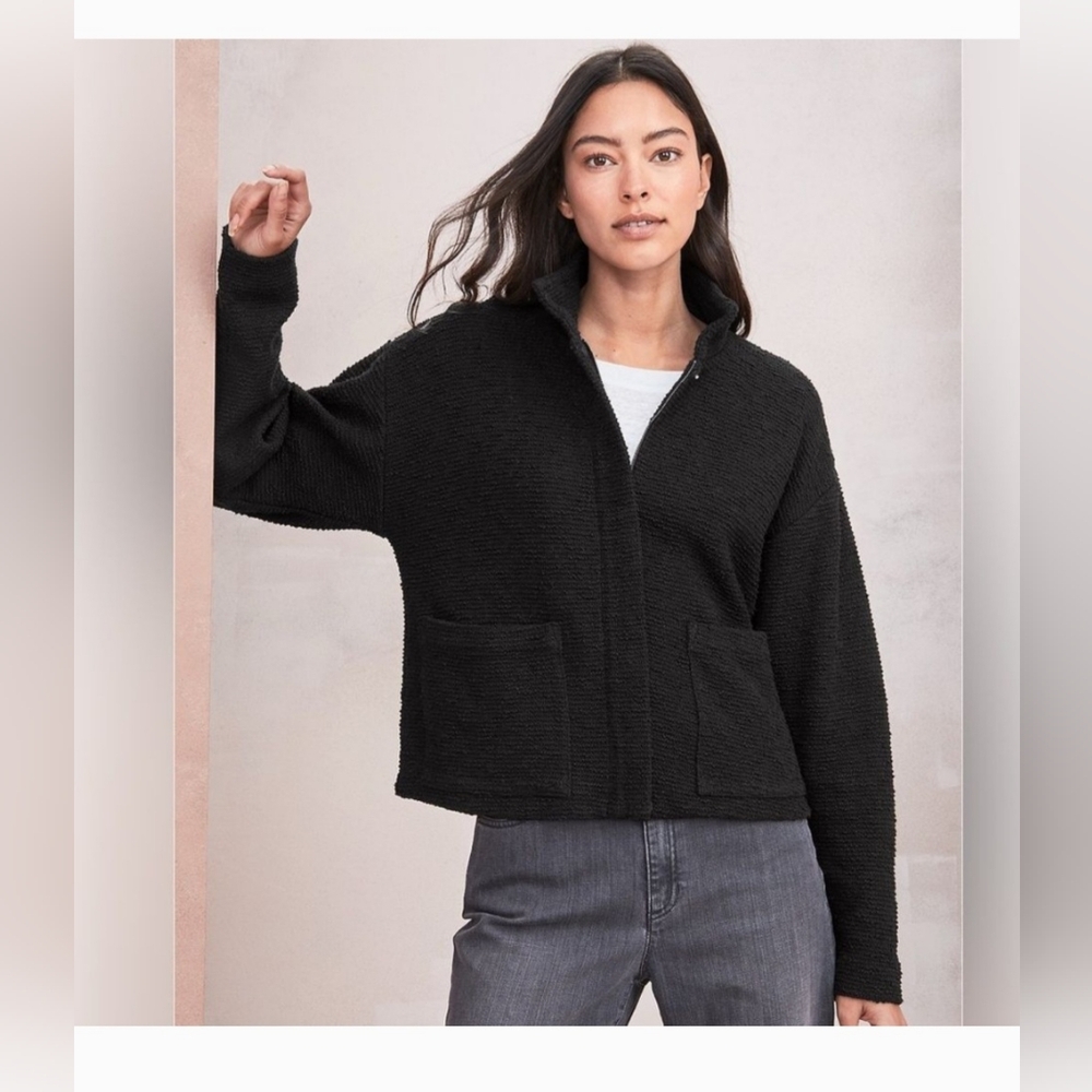 EILEEN FISHER Black Cotton Tweed Jacket XL